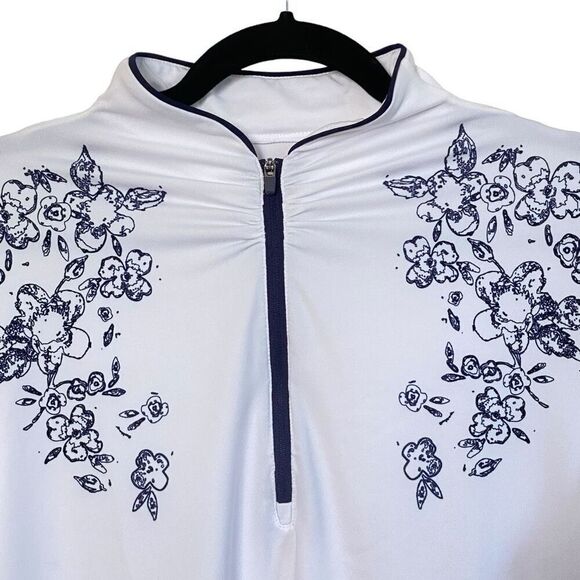 Etonic White Floral Short Sleeve Quarter Zip Golf Shirt Size XL - Picture 3 of 7